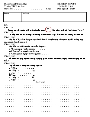 Đề kiểm tra 45 phút môn Vật lí Lớp 6 - Năm học 2013-2014 - Trường THCS An Sơn